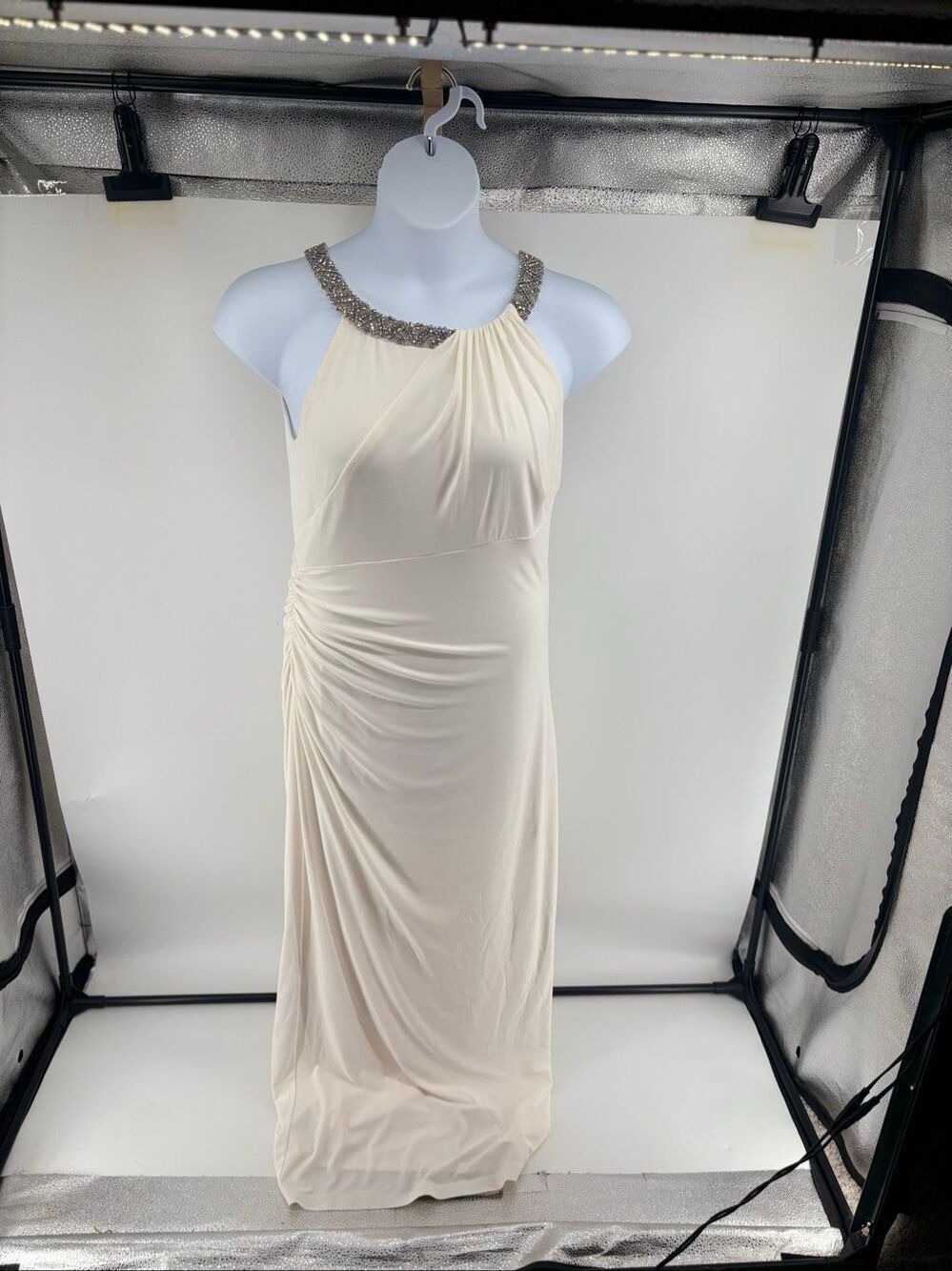 Lauren Ralph Lauren Evening Formal Gown Size 12 Cream Beaded Neckline
